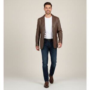 Hugo Boss Mens 50 Laslo Goatskin Patch Pockets Brown Blazer Leather Jacket